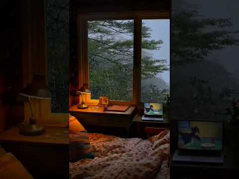 Good Evening Cozy Bedroom Rain Sounds For Sleeping Relaxing With Natural View #shorts #short #relax