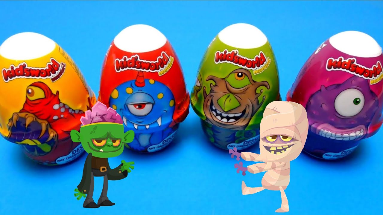 Monster Eggs with Surprise Toy and Dessert Kidsworld Pudding YouTube