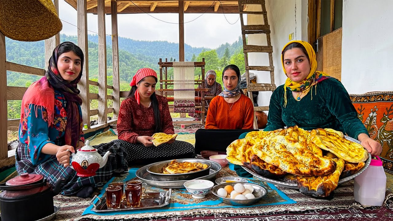 Традиционный деревенский завтрак и свежий хлеб 🍞Мирное утро в сельской местности Ирана