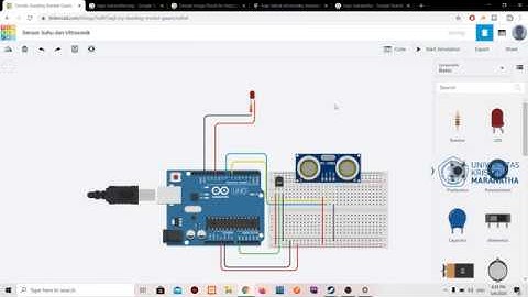 Contoh Implementasi Sensor Suhu dan Sensor Ultrasonic di Arduino Uno Tinkercad
