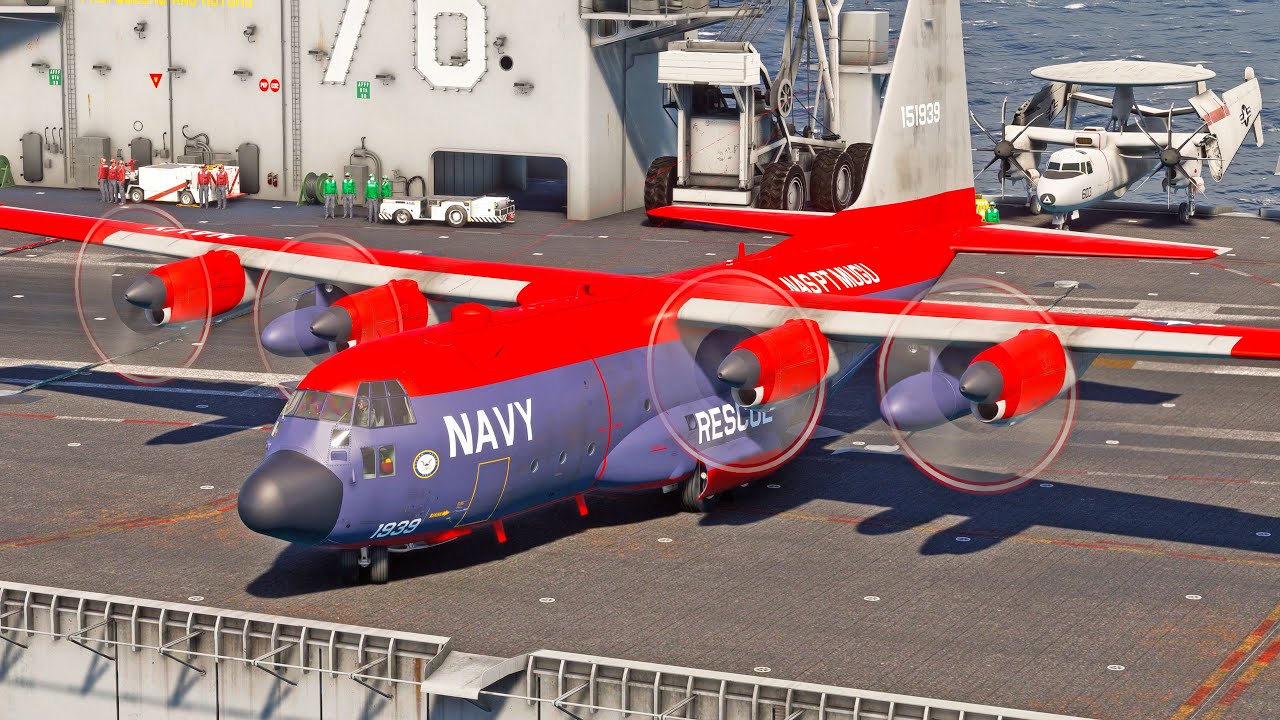 Very Dangerous Take off! C-130 Hercules US Navy Rescue Point Mugu from an Aircraft Carrier
