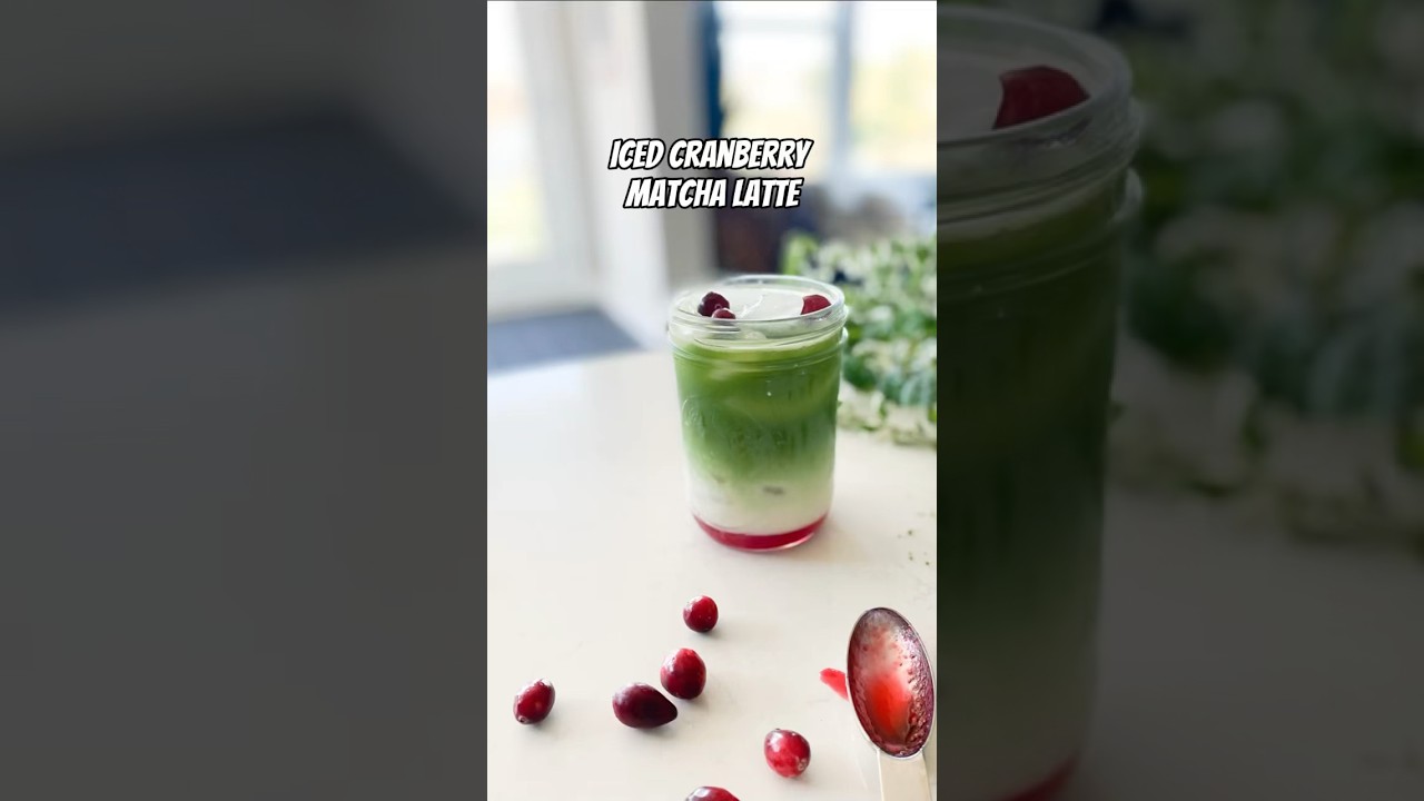 Iced Cranberry Matcha Latte #recipe #food #holidaydrink #vegan #food #matcha #shorts
