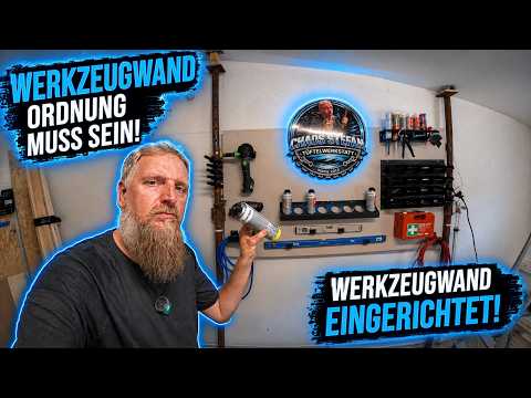 SO SIEHT ORDNUNG AUS! 😅 Werkzeugwand eingerichtet – LED-Logo angeschlossen, es leuchtet BLAU!