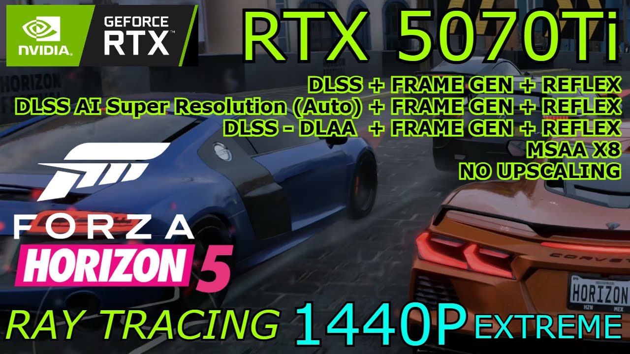 RTX 5070 Ti | Forza Horizon 5 | DLSS, DLAA, Frame Gen, MSAA, Reflex, OFF | 1440P Extreme RT (2025)
