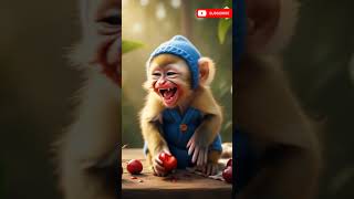 cute baby monkey eating cherry and laughing #cute #funny #monkey #shorts #forkids #explore #fyp
