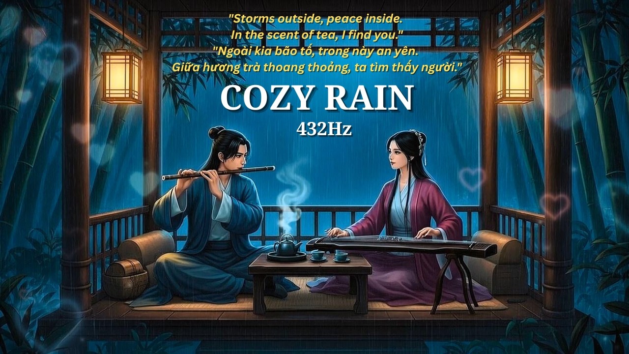 Cozy Rain at Tea Pavilion 🍵 Ancient Bamboo Flute & Guqin Duet for Deep Sleep