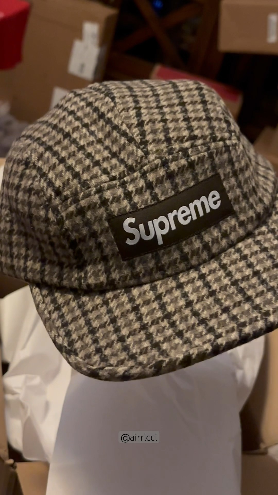 Supreme Houndstooth Wool Camp Cap Bellandi wool Brown Black
