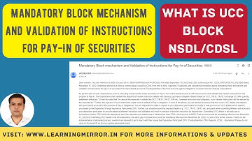 UCCBLOCK Mail | Mandatory Block Mechanism | CDSL Early Payin | UCC Block CDSL Mail