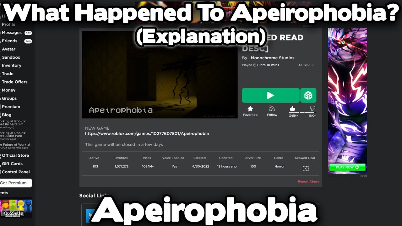 O que aconteceu com a apeirofobia no Roblox? Roblox Proibição de