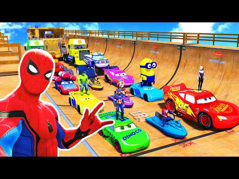 Spider-Man & Friends Ultimate Motorcycle Jump Challenge! Epic Superheroes GTA V Car Race 🏁🚀