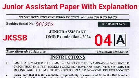 JKSSB Junior Assistant Previous Years Paper With Explanation | JKSSB Previous Years Question