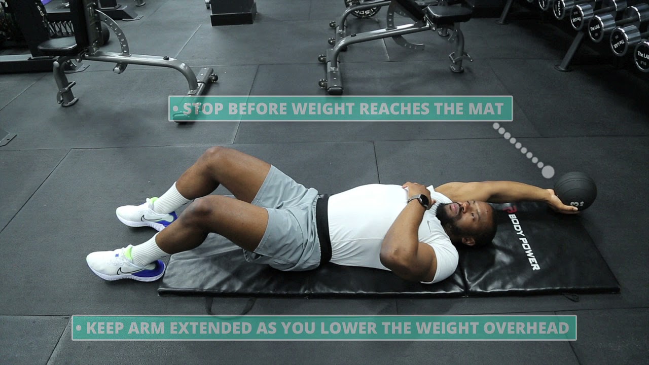 How To Do Supine One Arm Medicine Ball Pullover Exercise Demo YouTube