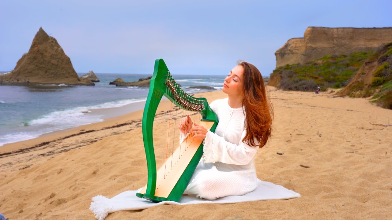 Sound of the Sea (444 Hz): 1 Hour of Calming Harp Music | Sarah Bhalla
