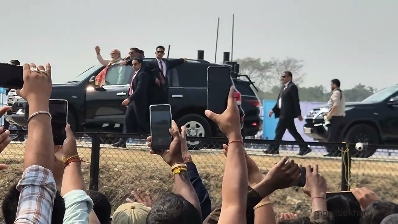 PM Modi lands at the  ELF on Moran Bypass in Dibrugarh, Assam
