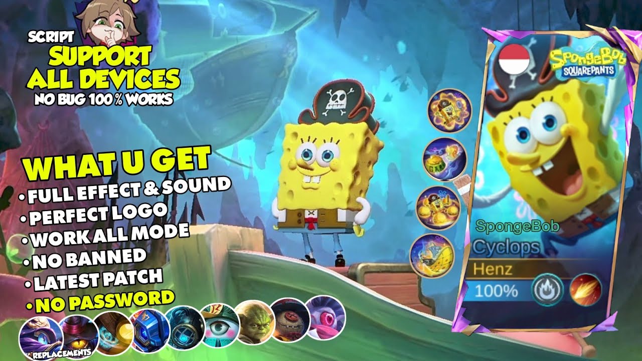 NEW! Script Skin Cyclops Spongebob No Password + Logo - Full Effect & Sound - Patch Terbaru 