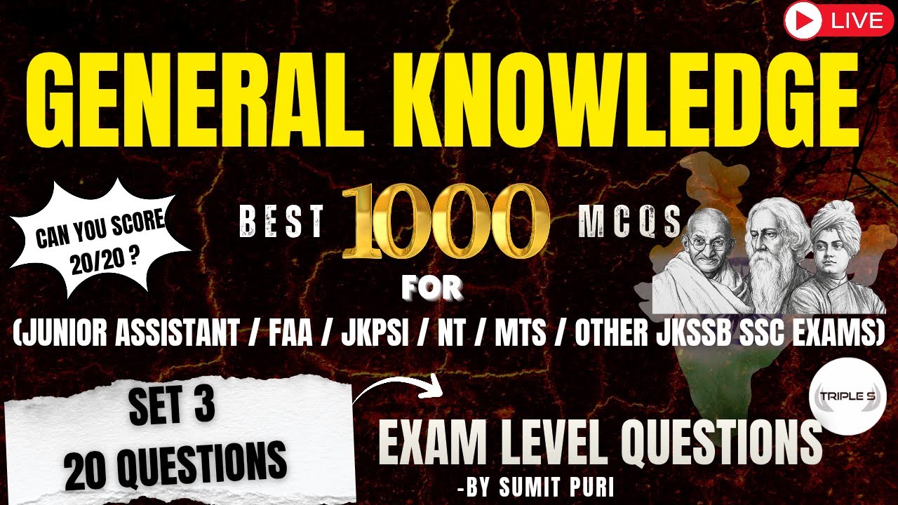 General Knowledge Set 3 || Can you Score 20/20 ? || Best 1000+Important MCQS or All JKSSB SSC EXAMS