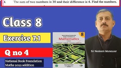 Class 8th Ex 7.1 Q no 4 NBF Maths Ex 7.1 simultaneous equations words Problems Sir Nadeem Munawar