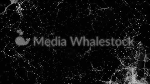 Black and white plexus texture with dots, lines, triangles flowing on black background, seamless