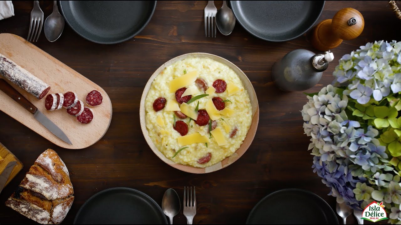 Isla Délice Recette Halal Risotto comté et saucisson YouTube