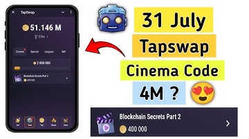 tapswap Blockchain Secrets Part 2 code 31 july | daily combo today | tapswap cinema code 31th july