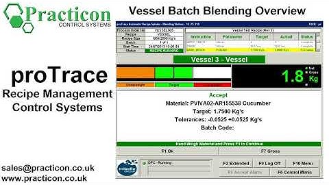 proTrace Recipe Control System Batch Vessel Blending