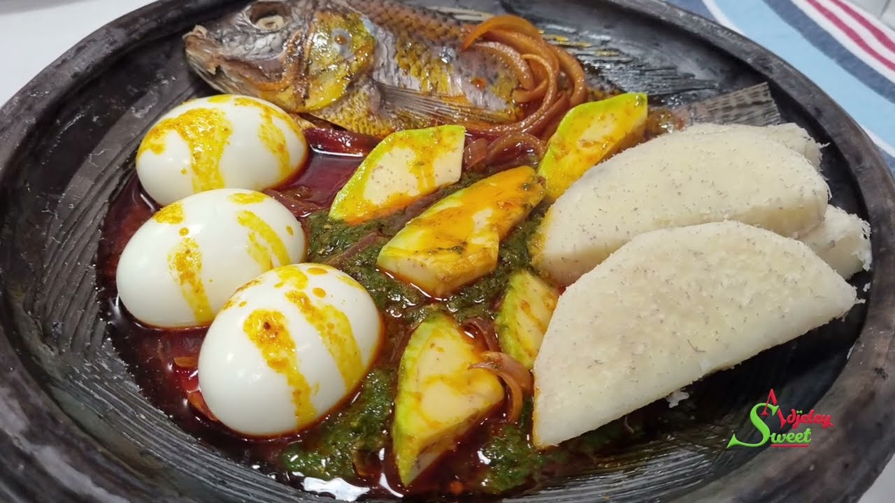 Yam and Spinach with Eggs and Cured Fish