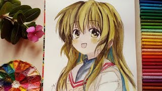 طريقه رسم انمى كلاناد بالالوان المائيه | رسم انمى | رسم سهل