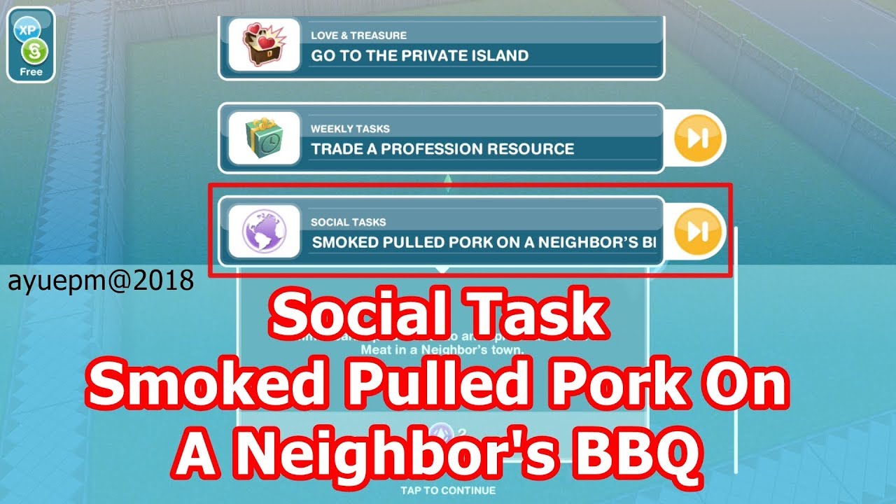 The Sims FreePlay Smoked Pulled Pork On A Neighbor's BBQ (Social Task