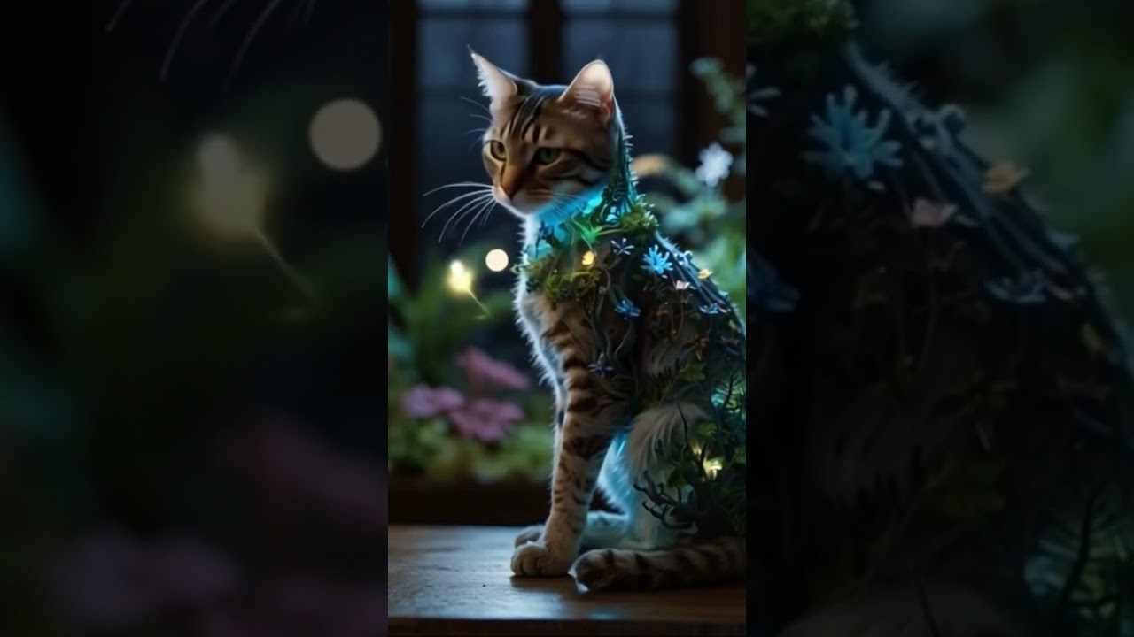 The Enchanted Guardian ✨🐾 A feline protector of nature’s magic! 🌿🌸💫 