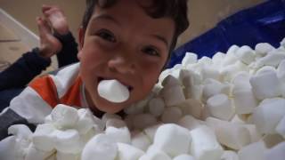 PAINFUL STAIR SLIDE INTO MARSHMALLOWS!