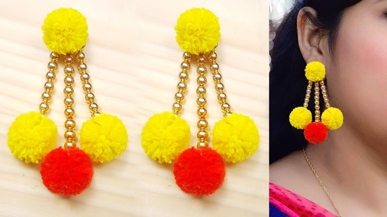 Pom pom earrings // কানের দুল তৈরি শিখুন // Home Made Tutorial