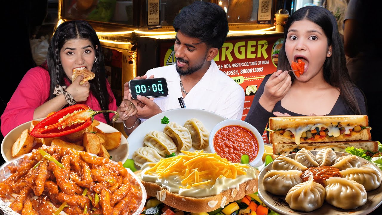 30 Second Food Eating Challenge | momos, chilli ptato, veg aalo tikki sandwich food challenge