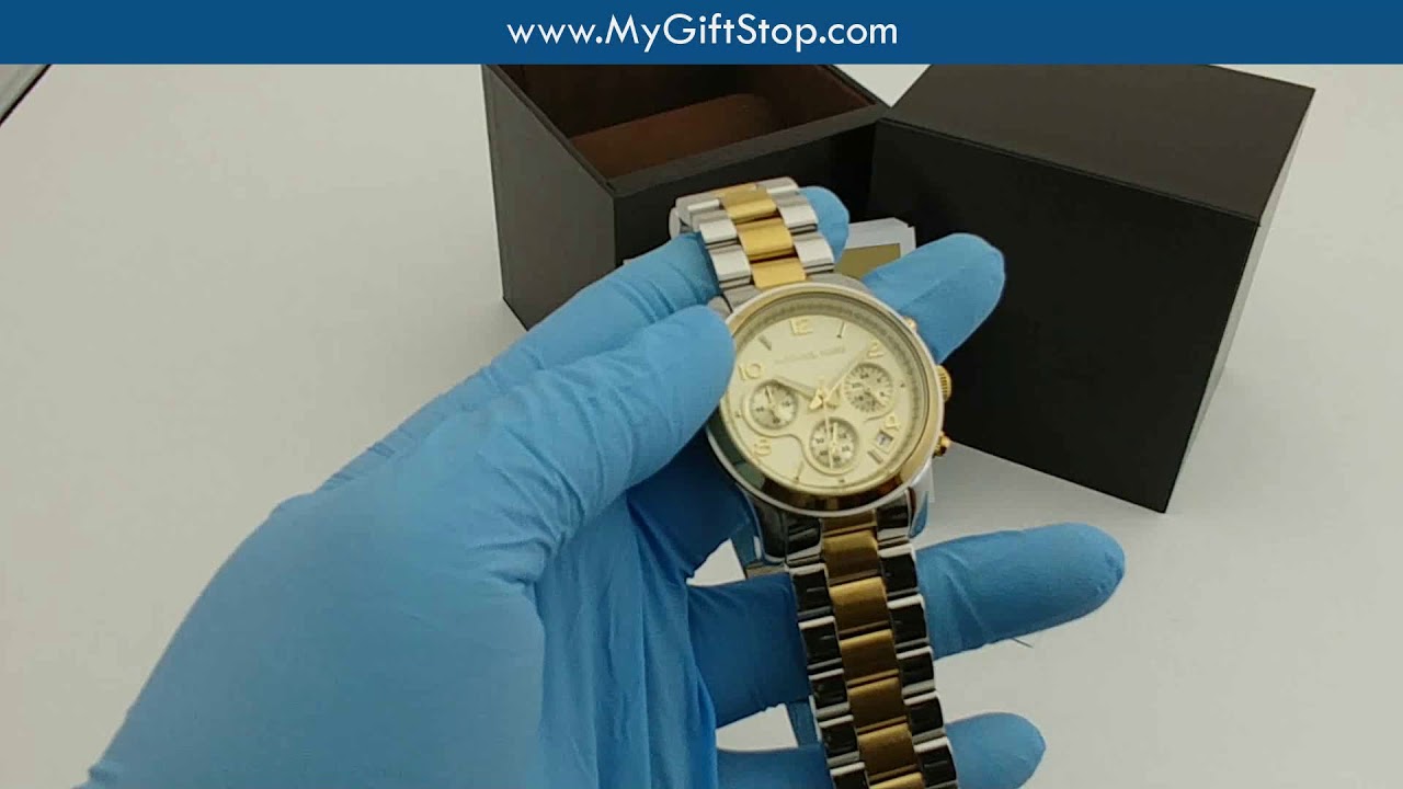 Michael Kors MK5137 Runway Women's Gold Dial Chrono Watch Video - YouTube