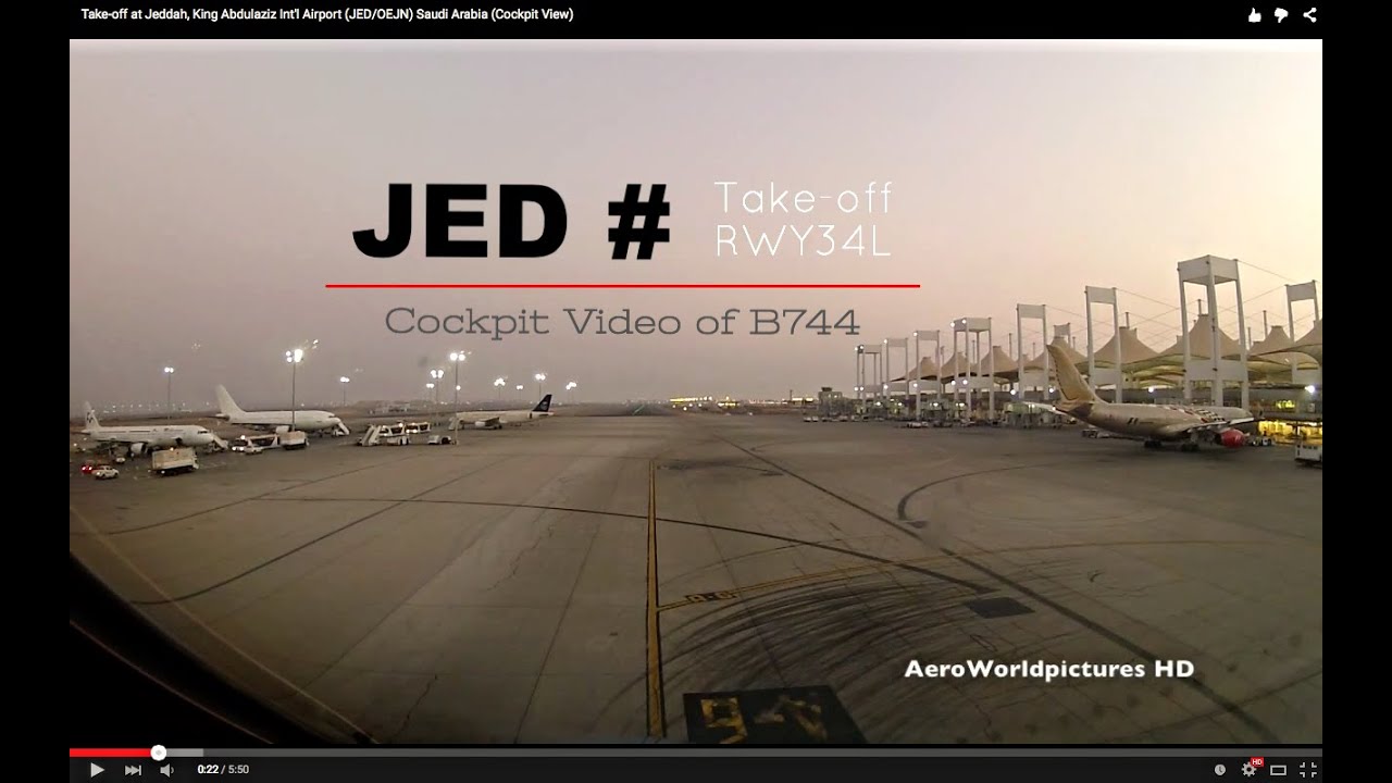 Take-off at Jeddah, King Abdulaziz Int'l Airport (JED/OEJN) Saudi Arabia (Cockpit View)