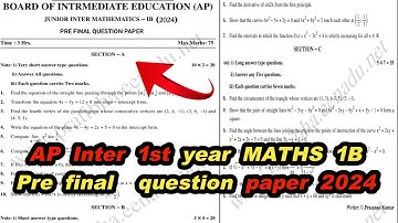 AP INTER 1st year Maths 1B pre final question paper 2024||Inter pre final maths 1B question paper