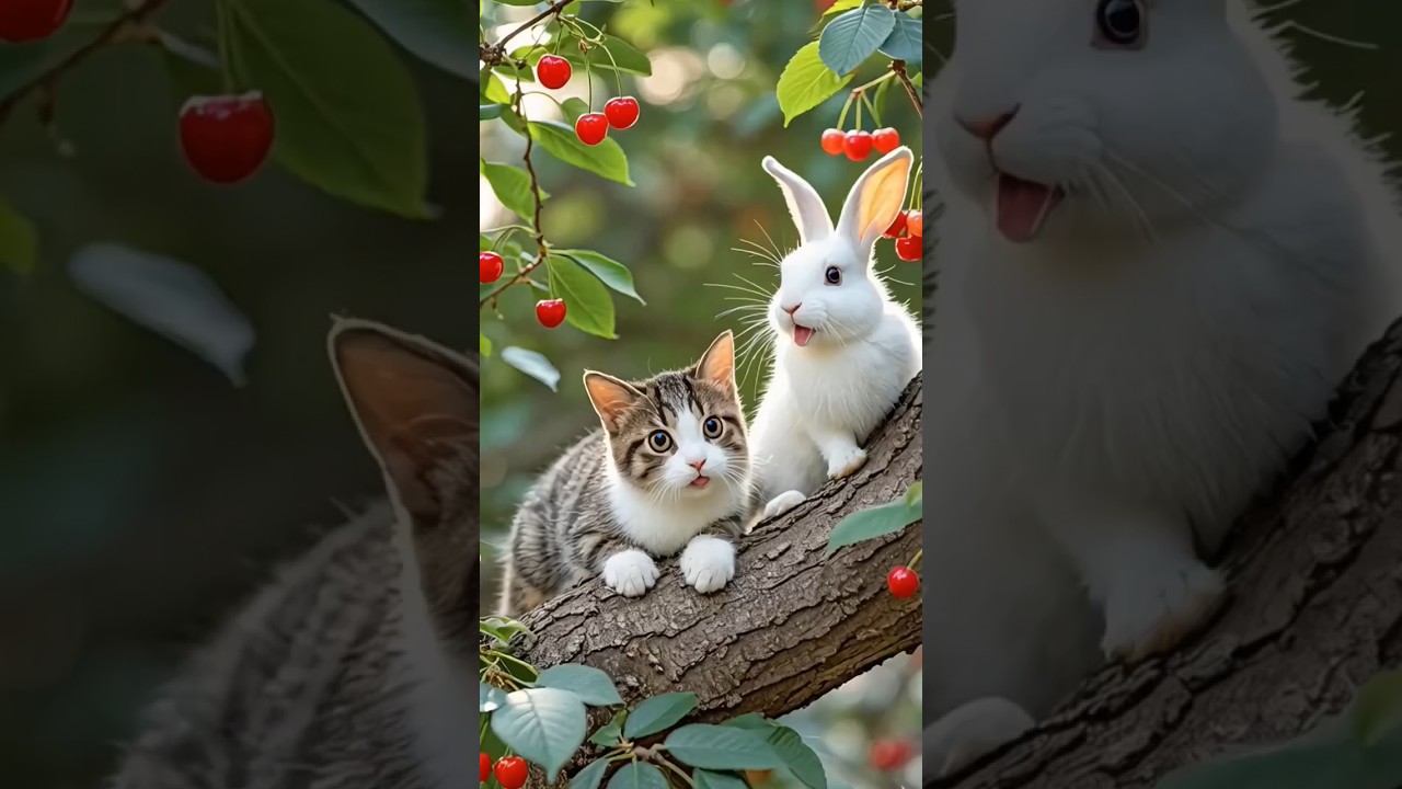 Rabbit and Cat. Cute little kitten❤️ 