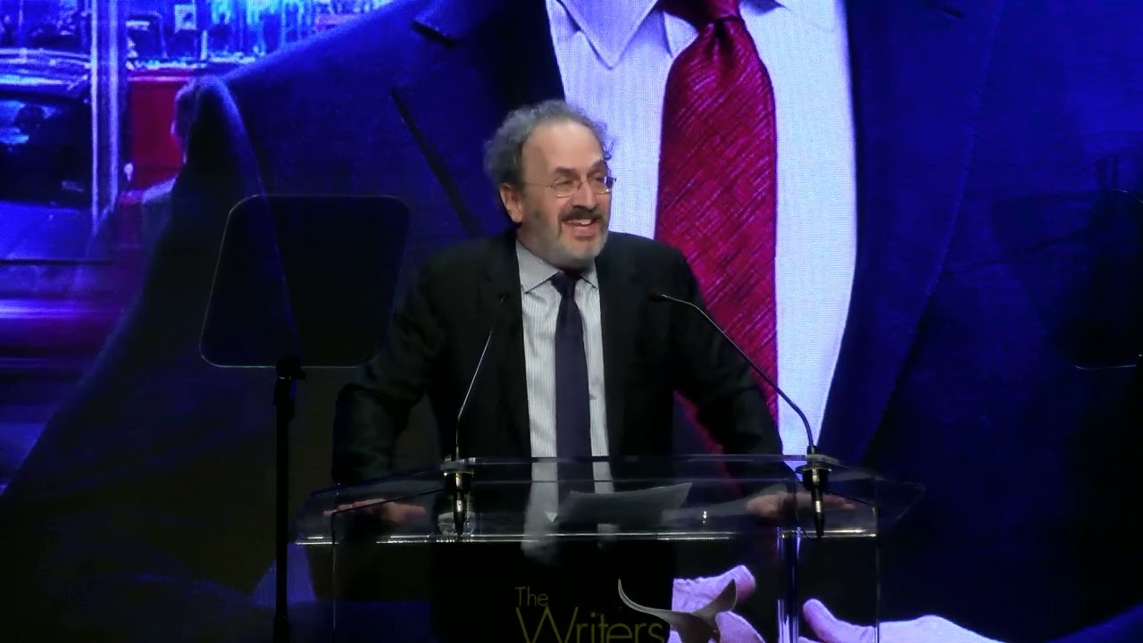 Stephen Colbert accepts the Walter Bernstein Award at the 2026 Writers Guild Awards New York ceremony, reflecting on the blacklist and the life of a writer.