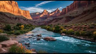 River Flow Under Forest Canopy with Echoing Nature Sounds for Deep Study and Calm