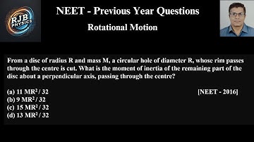From a disc of radius R and mass M, a circular hole of diameter R, whose rim passes through the cent