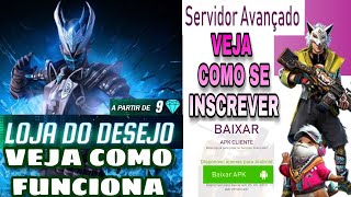 LOJA DO DESEJO CAÇADOR GLACIAL. COMO SE INSCREVER NO SERVIDOR AVANÇADO DO FREE FIRE