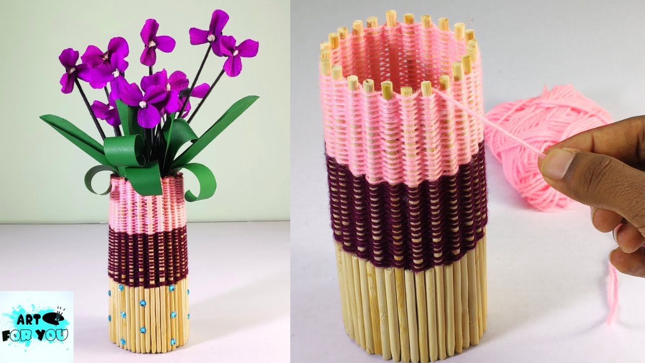 DIY Flower Pot With Bamboo Sticks, How to make flower pot using bamboo  sticks