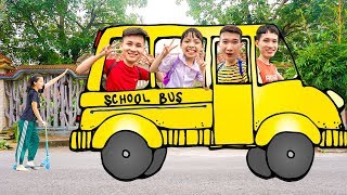 Chị Nga Đưa Em Đi Học Quên Cặp Sách | Wheels On The Bus | Phi Đội Chuồn Chuồn