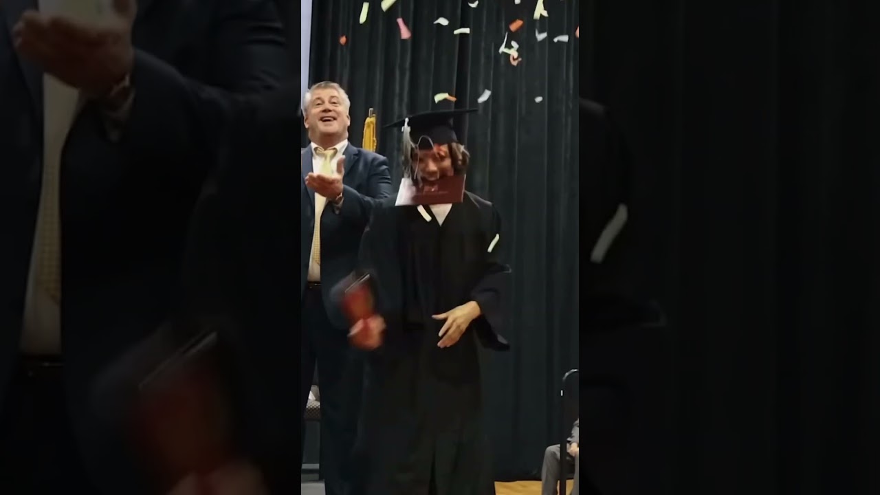 Craziest graduation walk ever🤯🎉(Backflip off stage) credit: sebby Clemons #shorts #viral #crazy