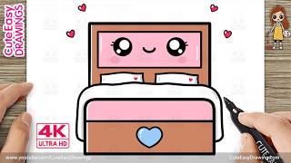 how draw cute kawaii bed easy bed pillows drawing kids