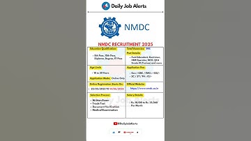 NMDC Recruitment 2025 | New Vacancy 2025 | Daily Job Alerts #shorts