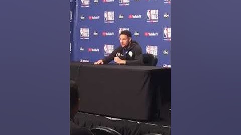 Klay snippet — check out his reaction when “last 3 questions” is announced by NBA PR 😂