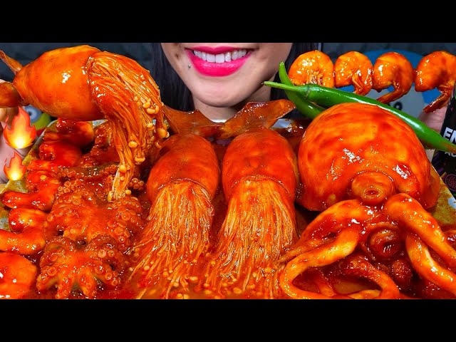 ASMR SPICY SEAFOOD BOIL *makanan laut pedas* 먹방 MUKBANG MASSIVE Eating Sounds class=