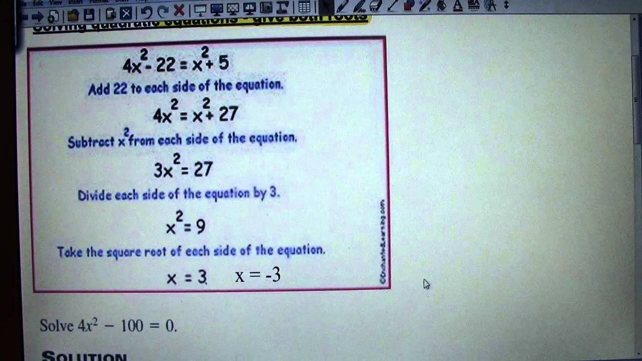 Example 3 Solve Quadratic Equations - no b term - YouTube