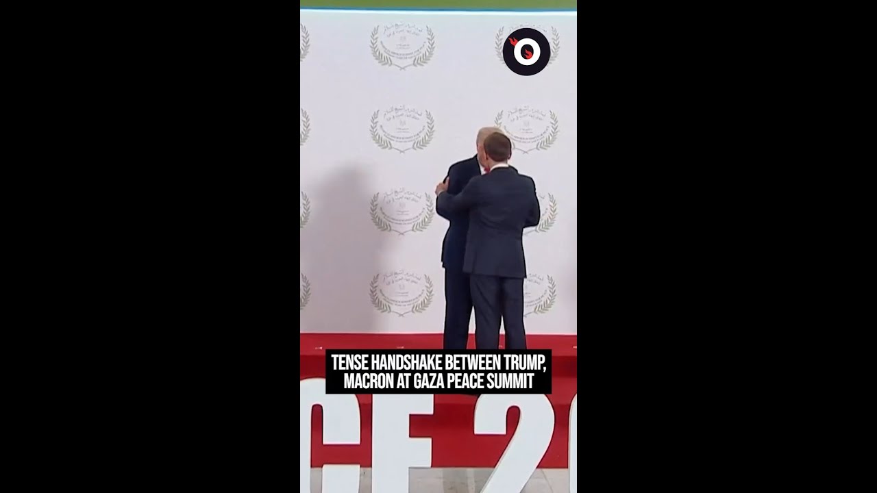 Tense handshake between Trump, Macron at Gaza peace summit