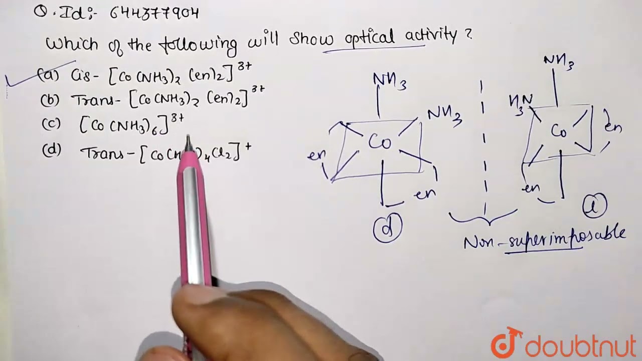 Which of the following will show optical activity? | 12 | coordination Compounds | CHEMISTRY | ...